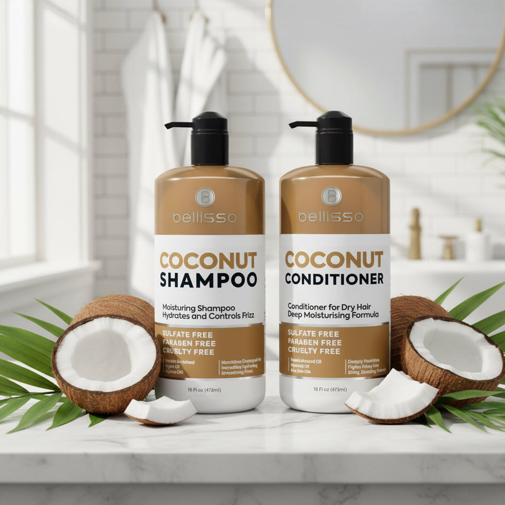 Coconut Shampoo and Conditioner Set 16 Fl Oz Set of 2 Sulfate Free Deep Moisturizing Hydrating anti Frizz Formula for Women and Men Professional Salon Grade Dry Damaged Hair Care Products