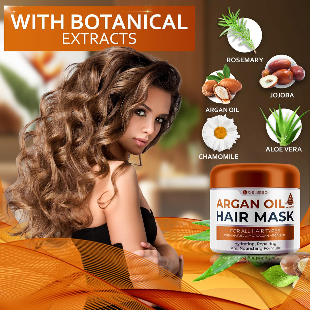 Moroccan Argan Oil Mask - Deep Conditioning Moisturizer for Dry, Extremely Damaged Hair - Hydrating Repair Treatment for Split Ends - with Collagen and Keratin for Curly, Frizzy and Color Treated Hair