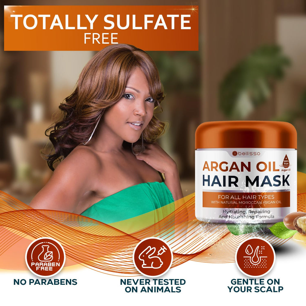 Moroccan Argan Oil Mask - Deep Conditioning Moisturizer for Dry, Extremely Damaged Hair - Hydrating Repair Treatment for Split Ends - with Collagen and Keratin for Curly, Frizzy and Color Treated Hair